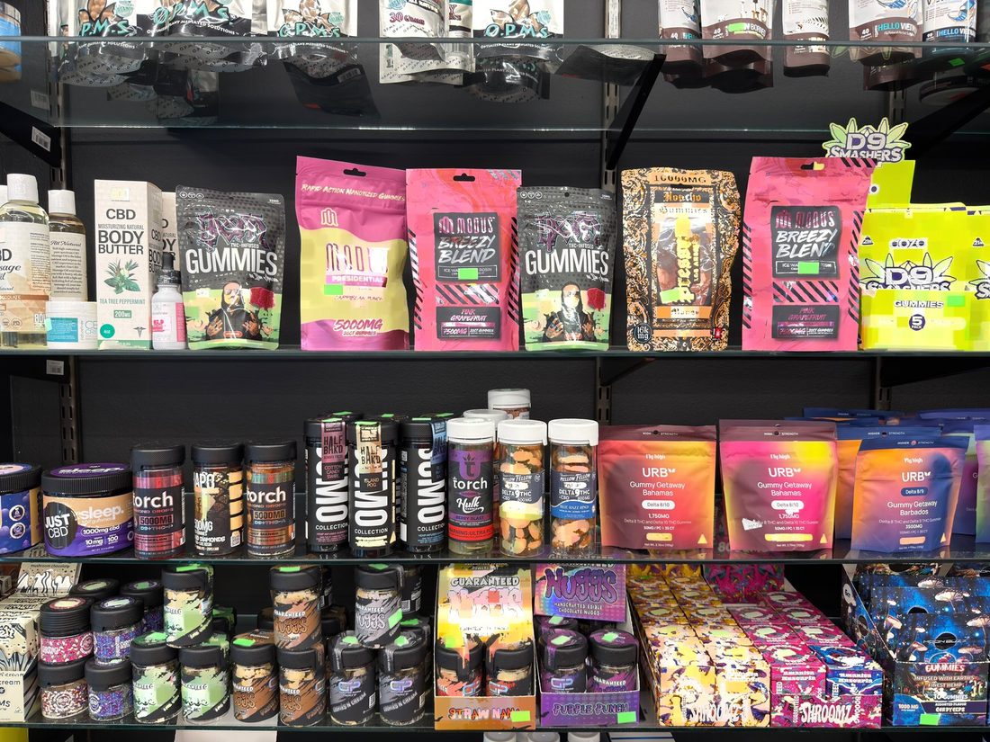 The 21+ case at Glen Smoke Shop, kept behind the counter