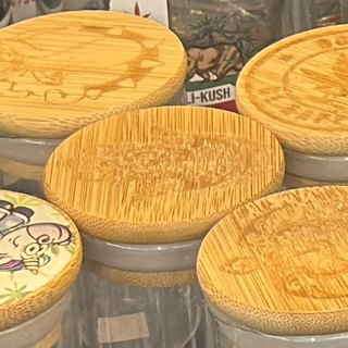 Glass Jar with Plain Bamboo Lid on the shelf at Glen Smoke Shop