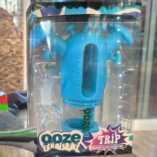 Ooze Trip Silicone Glass Water Pipe, Teal on the shelf at Glen Smoke Shop