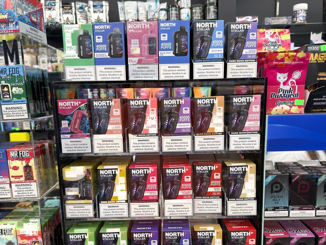 A North Stellar counter display of disposable vapes