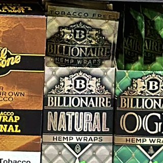Billionaire Natural Hemp Wraps on the shelf at Glen Smoke Shop