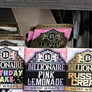Billionaire Pink Lemonade Hemp Wraps on the shelf at Glen Smoke Shop