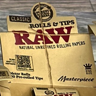 RAW Classic Masterpiece Roll & Tips (3 m roll + 30 pre-rolled tips) on the shelf at Glen Smoke Shop