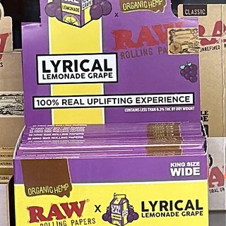 RAW RAW x Lyrical Lemonade Grape Organic Hemp King Size Wide Papers on the shelf at Glen Smoke Shop