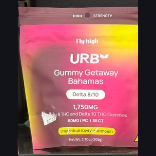 URB Gummy Getaway Bahamas (Dragonfruit Kiwi Watermelon) on the shelf at Glen Smoke Shop