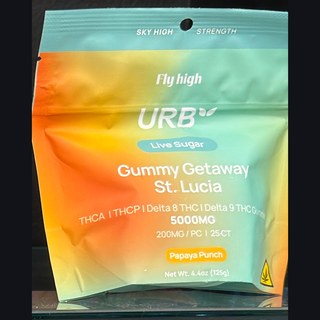 URB Gummy Getaway St. Lucia - Papaya Punch (Live Sugar) on the shelf at Glen Smoke Shop