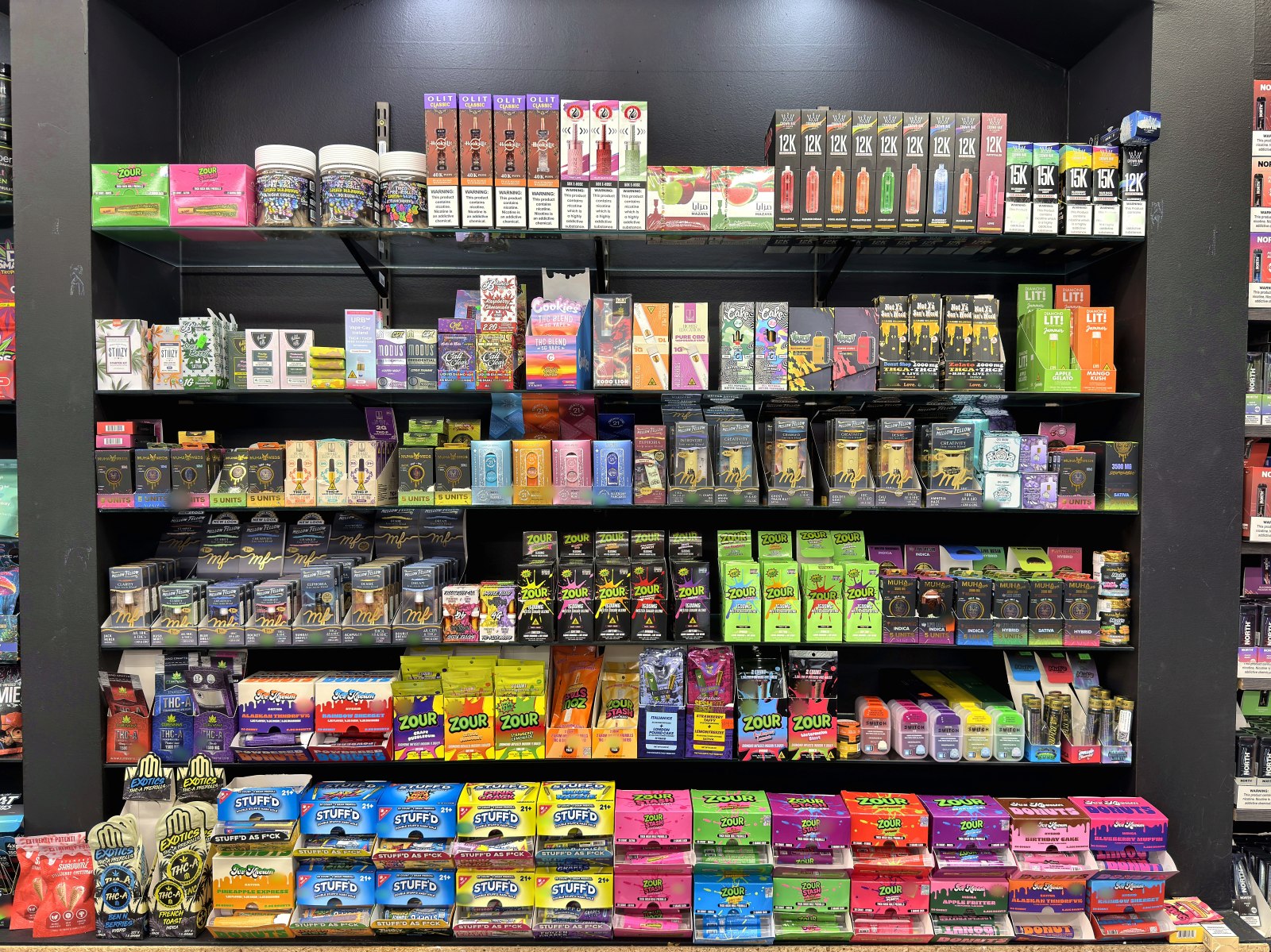 The full shelf bay from the counter, floor to arch