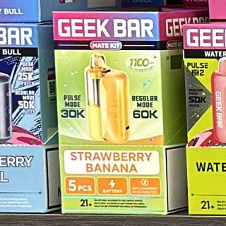 Geek Bar Mate Kit Strawberry Banana on the shelf at Glen Smoke Shop