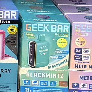 Geek Bar Pulse 15000 Blackmintz on the shelf at Glen Smoke Shop