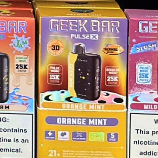 Geek Bar Pulse X Orange Mint on the shelf at Glen Smoke Shop