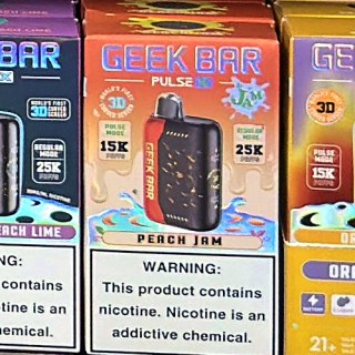 Geek Bar Pulse X Peach Jam on the shelf at Glen Smoke Shop