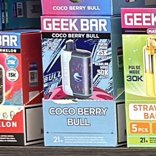 Geek Bar Pulse X12 (Bull Edition) Coco Berry Bull on the shelf at Glen Smoke Shop