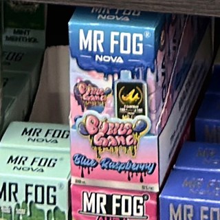 Mr Fog Nova Bubble Gang Blue Raspberry on the shelf at Glen Smoke Shop